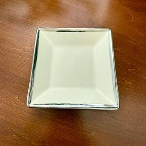 J. Crew small square ivory and silver rimmed jewelry tray